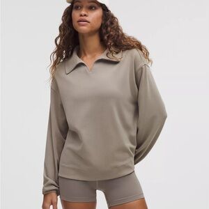 Lululemon Softstreme Pique Oversized Long-Sleeve Polo Shirt in Warm Ash Gray